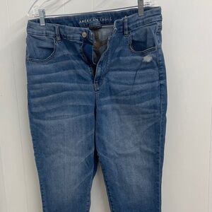 American Eagle Curvy Super High Rise Jegging Crop Women’s Size 18 Blue Distresse